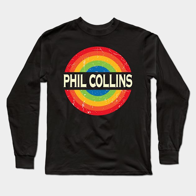 Personalized Phil Name Retro Rainbow Circle Distressed Style Long Sleeve T-Shirt by Roza Wolfwings